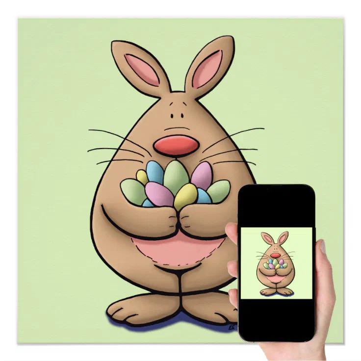 cute & funny easter bunny holding eggs cartoon poster | Zazzle