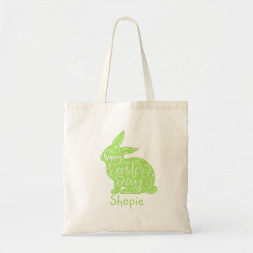 Cute Funny Easter Bunny Hunting Eggs Green Tote Bag