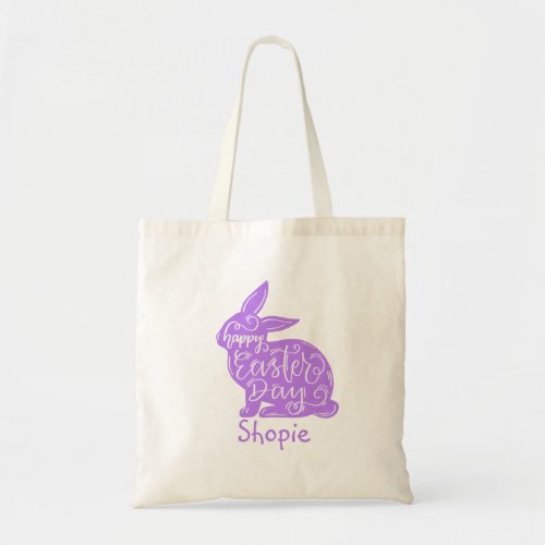 Cute Funny Easter Bunny Hunting Eggs Purple Tote Bag