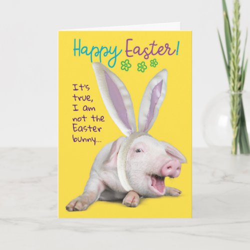 Cute Funny Easter Pig With Bunny Ears Photo Card