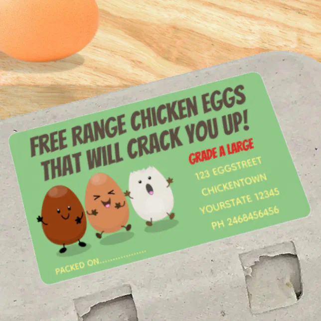 Cute funny eggs cartoon egg carton label | Zazzle