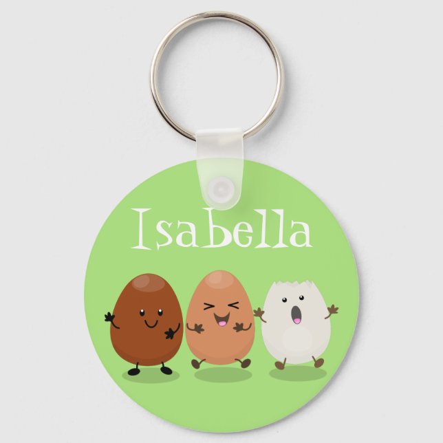 Cute funny eggs cartoon illustration keychain (Front)