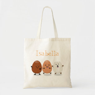 Cute funny eggs cartoon illustration tote bag