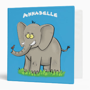 Cute funny elephant with bird on trunk cartoon 3 ring binder