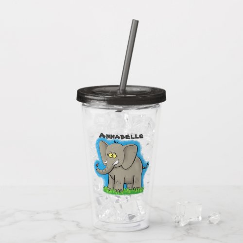 Cute funny elephant with bird on trunk cartoon acrylic tumbler