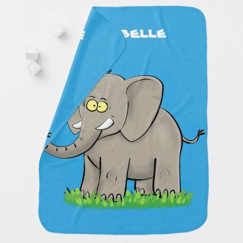 Cute funny elephant with bird on trunk cartoon baby blanket