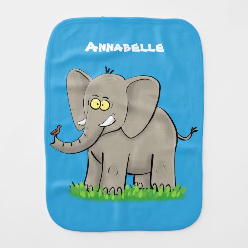 Cute funny elephant with bird on trunk cartoon baby burp cloth