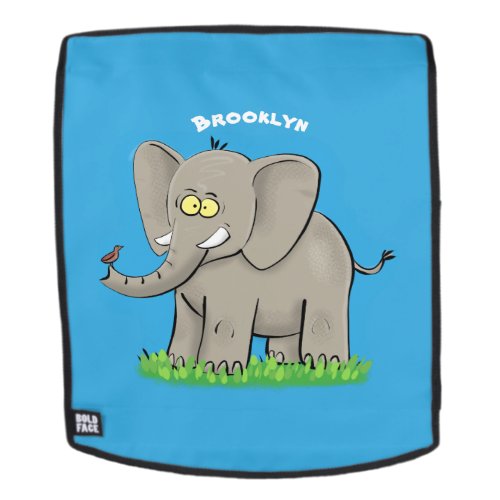 Cute funny elephant with bird on trunk cartoon backpack