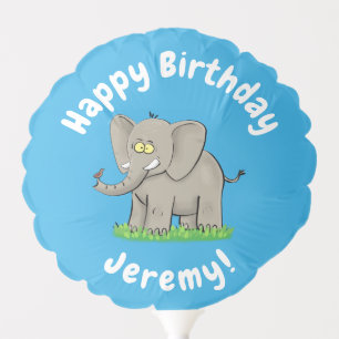 Cute funny elephant with bird on trunk cartoon balloon