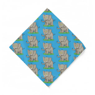 Cute funny elephant with bird on trunk cartoon bandana