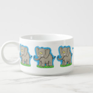Cute funny elephant with bird on trunk cartoon bowl