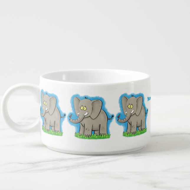 Cute funny elephant with bird on trunk cartoon bowl (Right)