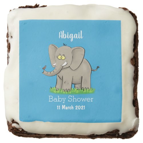 Cute funny elephant with bird on trunk cartoon brownie