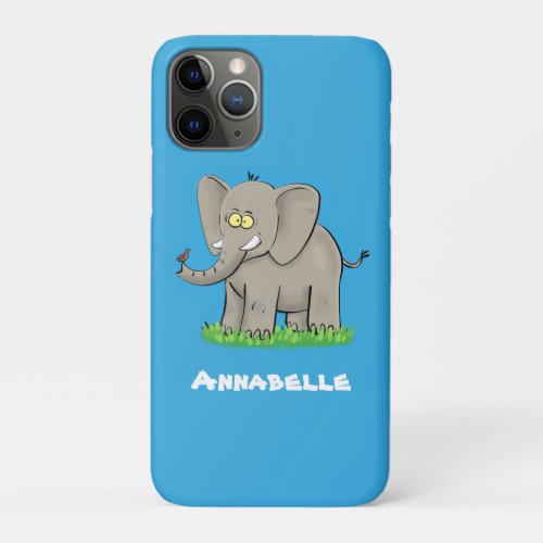 Cute funny elephant with bird on trunk cartoon iPhone 11 pro case