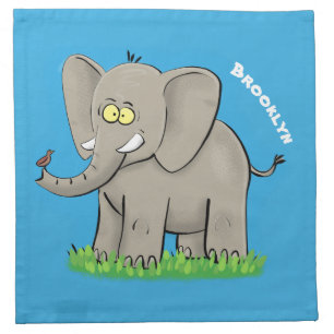 Cute funny elephant with bird on trunk cartoon cloth napkin