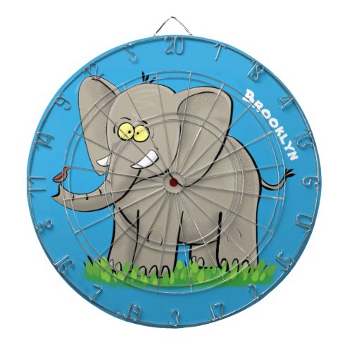 Cute funny elephant with bird on trunk cartoon dart board