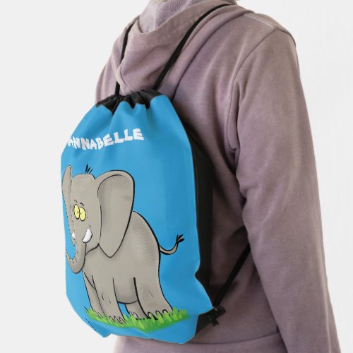 Cute funny elephant with bird on trunk cartoon drawstring bag