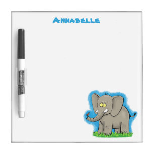 Cute funny elephant with bird on trunk cartoon dry erase board