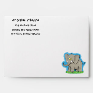 Cute funny elephant with bird on trunk cartoon envelope