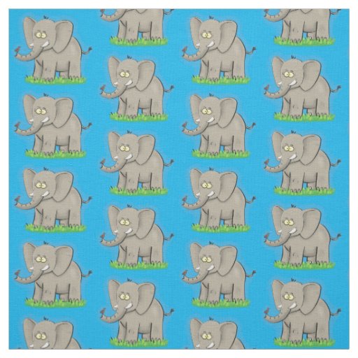 Cute funny elephant with bird on trunk cartoon fabric
