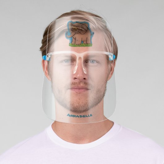 Cute funny elephant with bird on trunk cartoon face shield (Insitu)