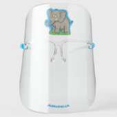 Cute funny elephant with bird on trunk cartoon face shield (Front)