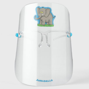 Cute funny elephant with bird on trunk cartoon  face shield