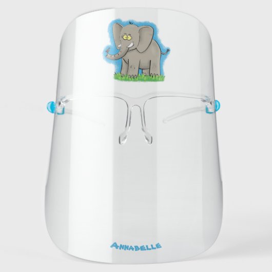 Cute funny elephant with bird on trunk cartoon  face shield (Front)