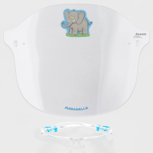 Cute funny elephant with bird on trunk cartoon face shield (Front w/Glasses)
