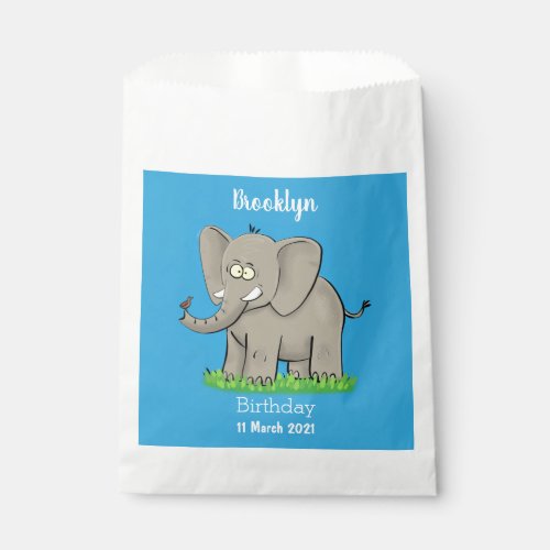 Cute funny elephant with bird on trunk cartoon favor bag