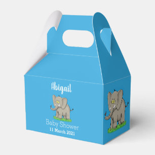 Cute funny elephant with bird on trunk cartoon favor boxes