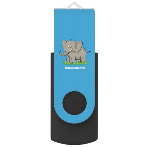 Cute funny elephant with bird on trunk cartoon flash drive