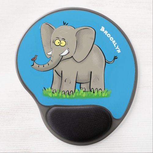 Cute funny elephant with bird on trunk cartoon gel mouse pad