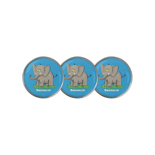 Cute funny elephant with bird on trunk cartoon golf ball marker