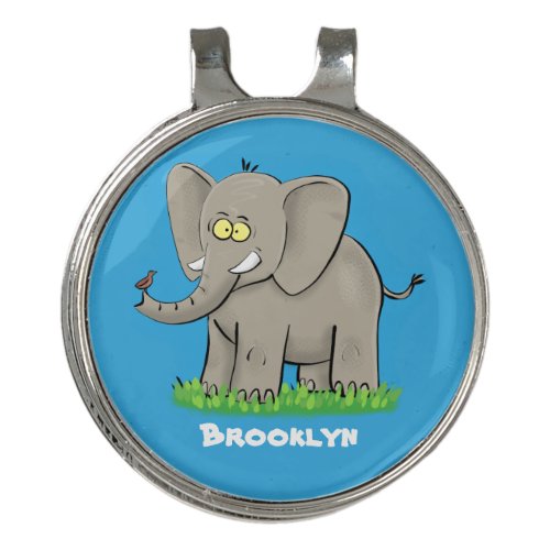 Cute funny elephant with bird on trunk cartoon golf hat clip