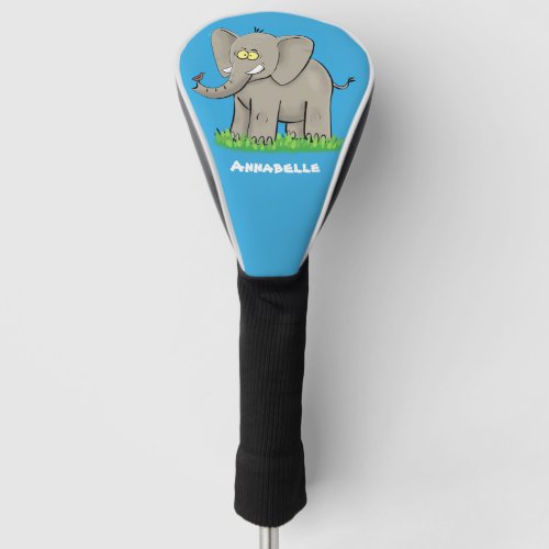 Cute funny elephant with bird on trunk cartoon golf head cover