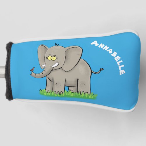 Cute funny elephant with bird on trunk cartoon golf head cover