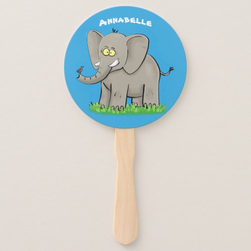 Cute funny elephant with bird on trunk cartoon hand fan