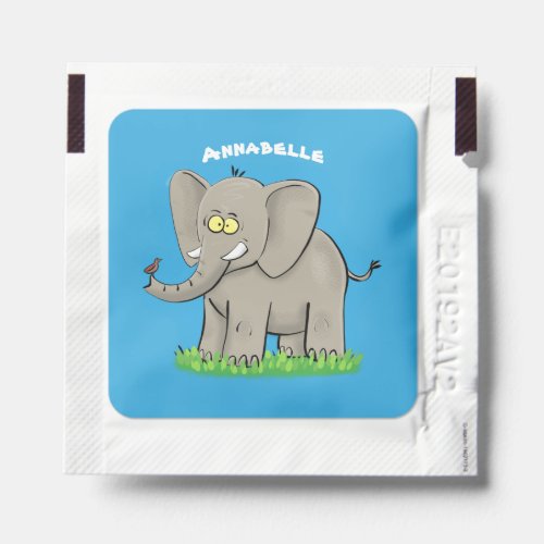 Cute funny elephant with bird on trunk cartoon hand sanitizer packet