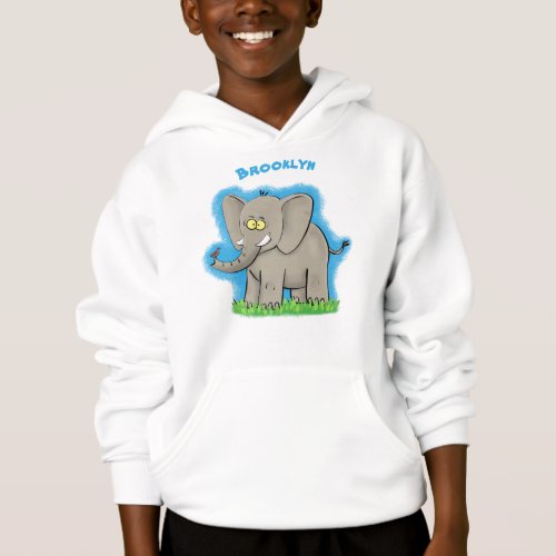 Cute funny elephant with bird on trunk cartoon hoodie