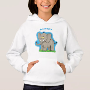 Cute funny elephant with bird on trunk cartoon hoodie