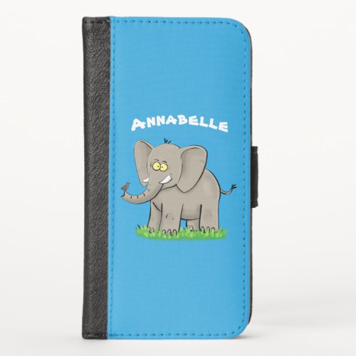 Cute funny elephant with bird on trunk cartoon iPhone x wallet case