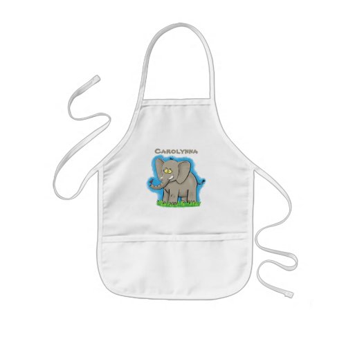 Cute funny elephant with bird on trunk cartoon kids apron