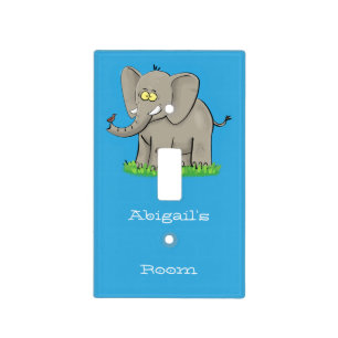 Cute funny elephant with bird on trunk cartoon light switch cover