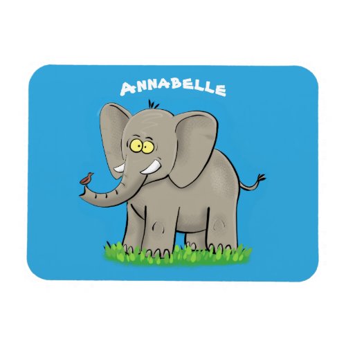 Cute funny elephant with bird on trunk cartoon magnet