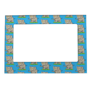 Cute funny elephant with bird on trunk cartoon magnetic frame