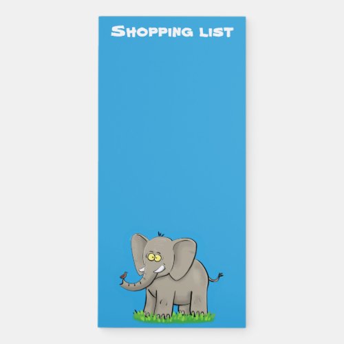 Cute funny elephant with bird on trunk cartoon magnetic notepad