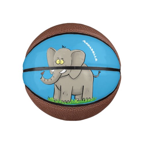 Cute funny elephant with bird on trunk cartoon mini basketball