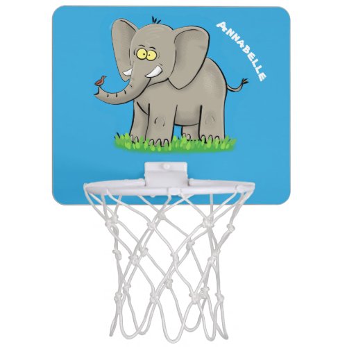 Cute funny elephant with bird on trunk cartoon mini basketball hoop