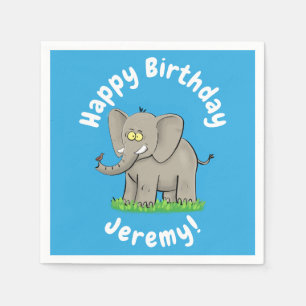 Cute funny elephant with bird on trunk cartoon napkins